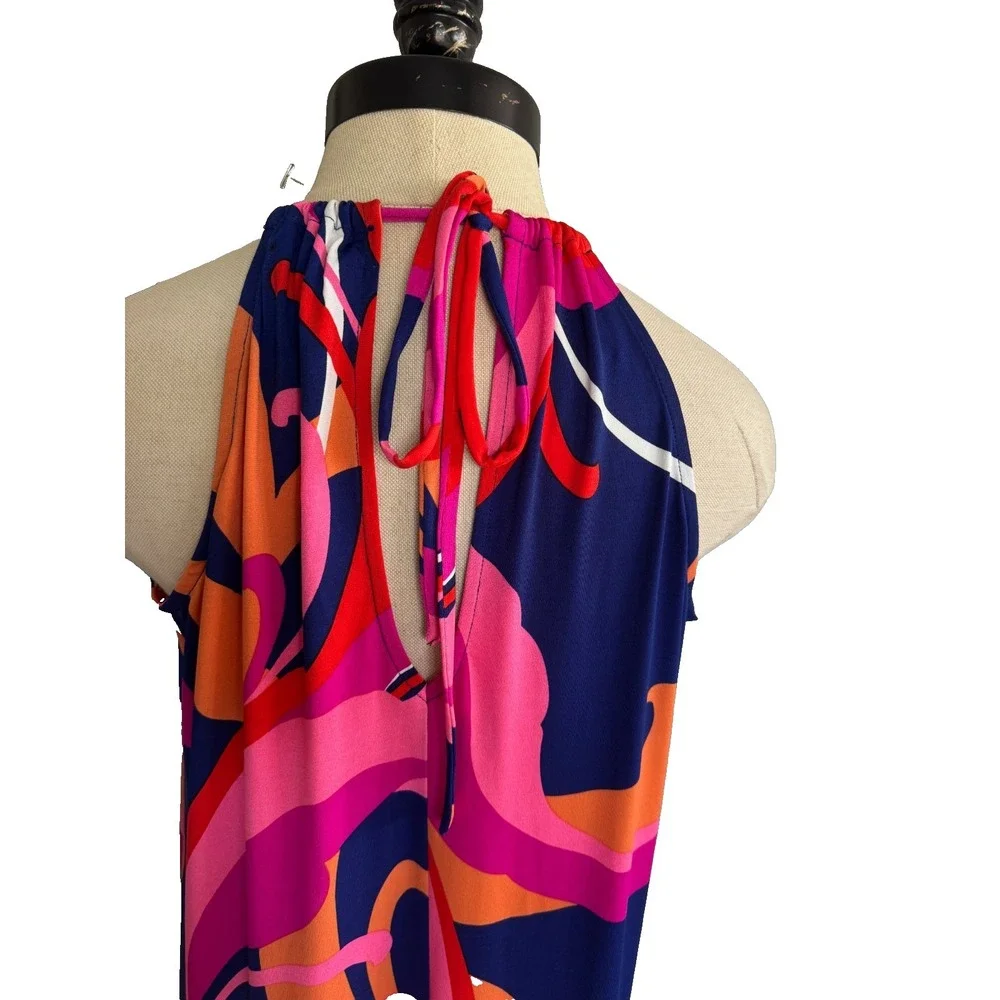 TRINA TURK Milan Scroll Halter Neck Tie Stretch Maxi Dress S/M* Swimsuit Coverup